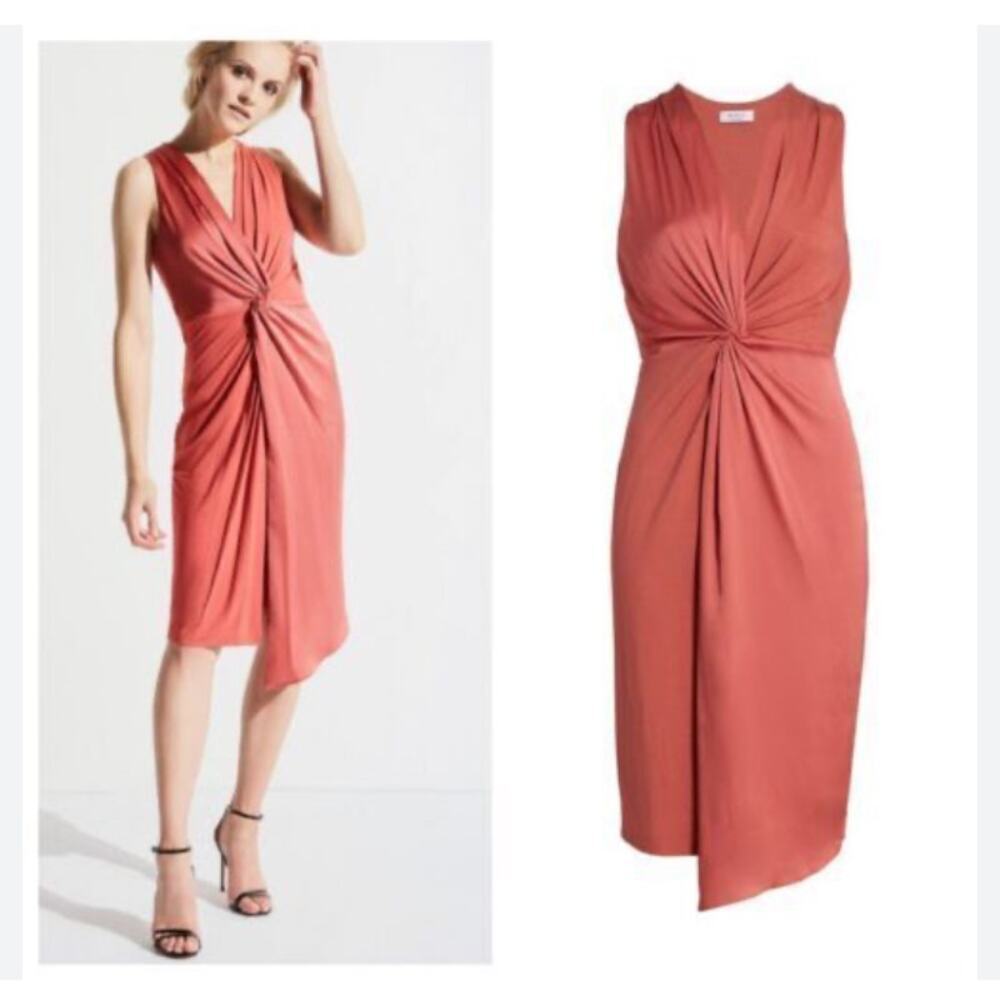 Bailey 44 Twist Front Coral V Neck Sleeveless Cocktail Dress Size Small